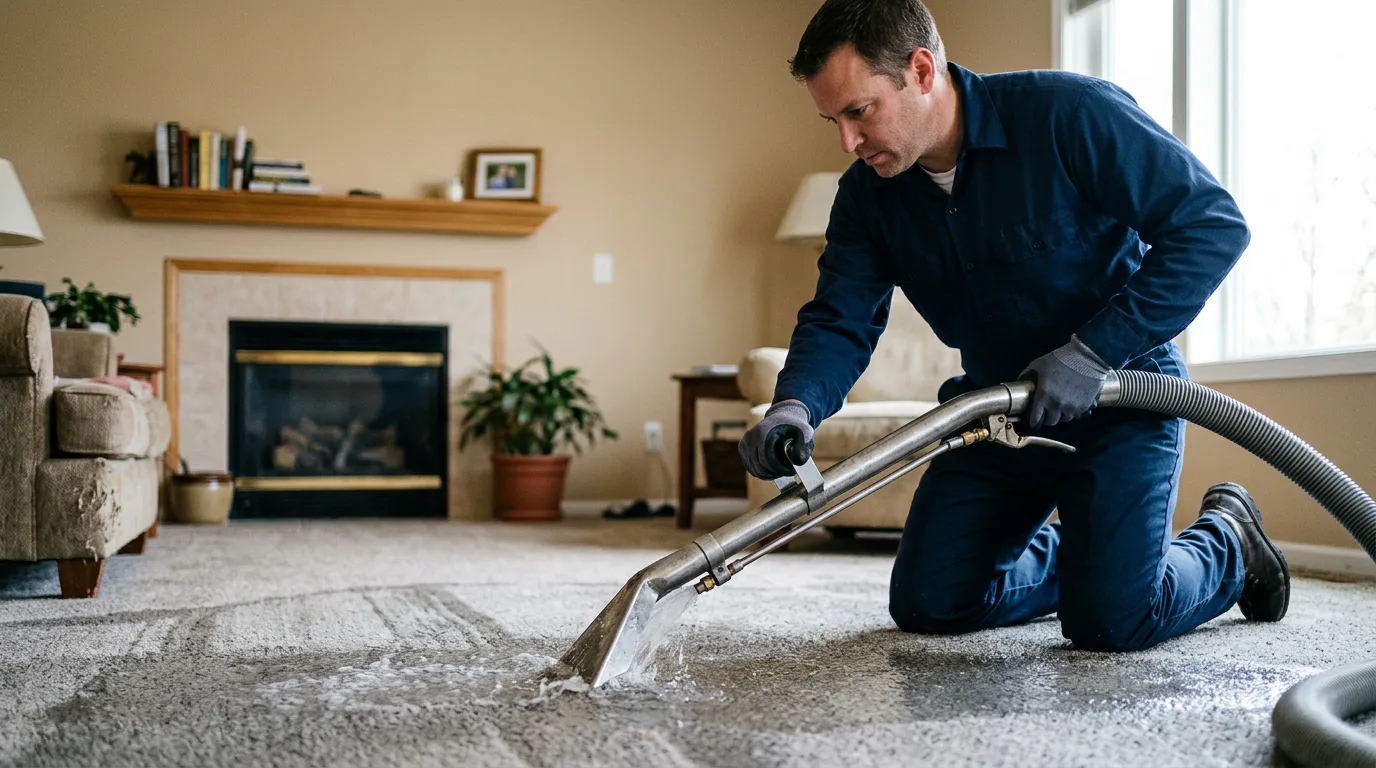 Water damage restoration technician working near Hayes, VA